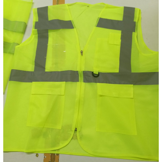 REFLEKTÖRLÜ POLYESTER YELEK İNCE KUMAŞ CEPLİ [ SARI VE TURUNCU RENK ]