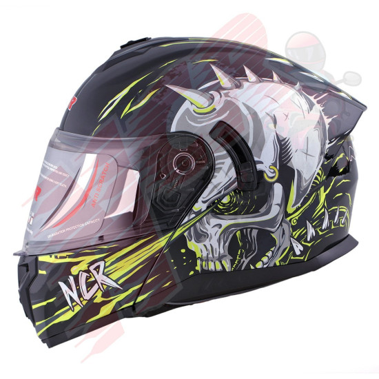 KASK ÇENE AÇILIR VİZÖRLÜ 166 ECE BELGELİ-UZAYLI SARI GRAFİK