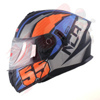 KASK ÇENE AÇILIR VİZÖRLÜ 166 ECE BELGELİ-TURUNCU MAVİ GRAFİK