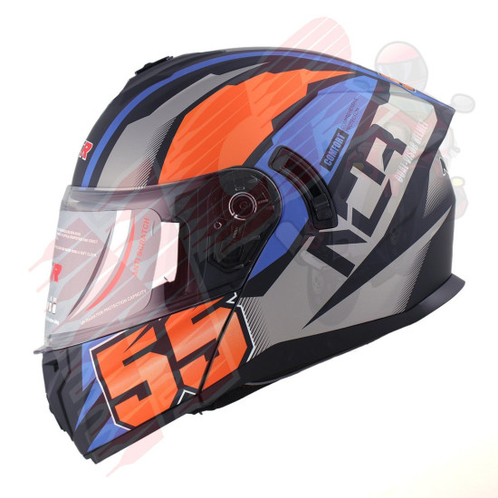 KASK ÇENE AÇILIR VİZÖRLÜ 166 ECE BELGELİ-TURUNCU MAVİ GRAFİK