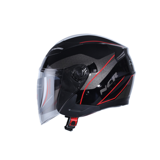 KASK ÇENESİZ VİZÖRLÜ 708 ECE BELGELİ - PARLAK SİYAH KIRMIZI GRAFİK