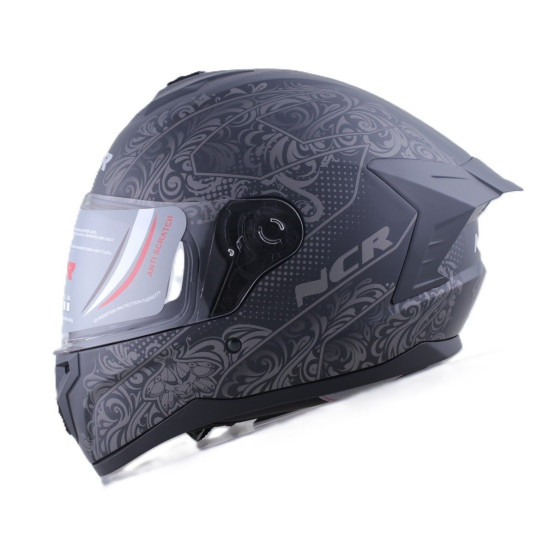 KASK KAPALI M70 ECE SERTİFİKALI- MAT SİYAH BEYAZ GRAFİK