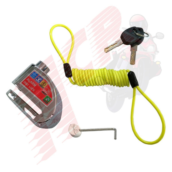 DİSK KİLİT-DÜZ ANAHTARLI-ALARMLI [KROM]-[İP DAHİL 120 CM]