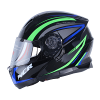 KASK ÇENE AÇILIR VİSORLÜ 162  ECE BELGELİ- NEON MAVİ YEŞİL GRAFİK