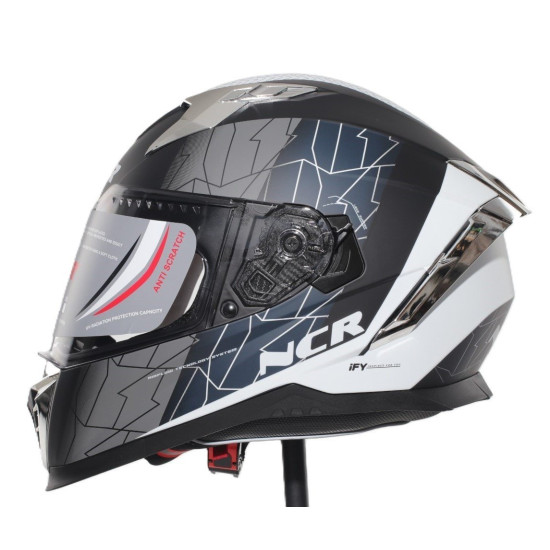 KASK KAPALI VİZÖRLÜ M69 ECE BELGELİ - BEYAZ GRİ/GÜMÜŞ HAVALANDIRMALI FORCE GRAFİK