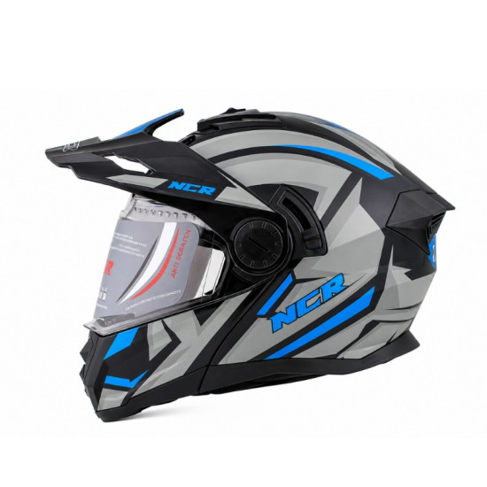 KASK ÇENE AÇILIR VİZÖRLÜ 165 ECE BELGELİ - MAVİ-GRİ GRAFİK NCR