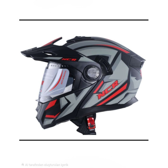 KASK ÇENE AÇILIR VİZÖRLÜ 165 ECE BELGELİ - KIRMIZI GRİ GRAFİK NCR