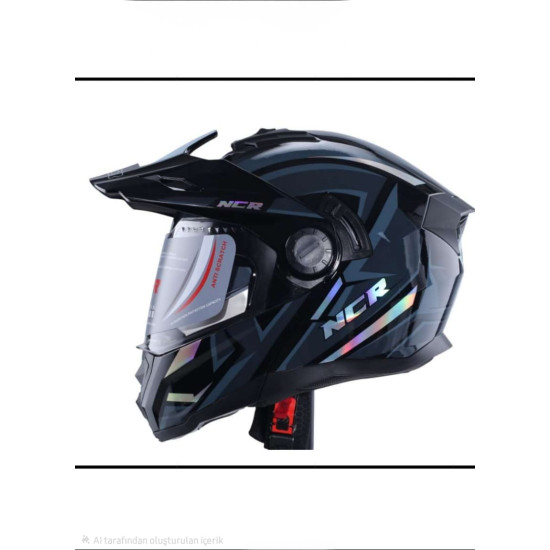 KASK ÇENE AÇILIR VİZÖRLÜ 165 ECE BELGELİ - MAVİ GRİ GRAFİK NCR